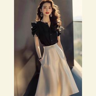 This year's popular beautiful dress women's 2025 new summer light luxury high-end temperament black shirt two QD