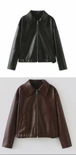Cool hot girl PU leather jacket for women 2024 spring new American retro loose lapel casual zipper cardigan jacket
