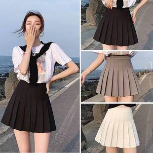 A- line skirt pleated skirt 2022 spring and autumn solid color student skirt hip skirt anti-glare high waist skirt women's summer
