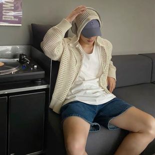 Трансграничный кардиган свитер куртка пара на одежде полые трикотажные корейские тренды с капюшоном дышащий повседневный топ