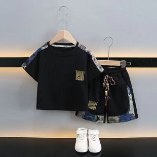 Boys' Korean-style Summer Short-sleeved suit Big Kids 2024 New Stylish Top Fashionable Shorts Casual Two-piece Set