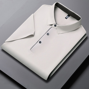 High-end men's business lapel men's short sleeve new simple solid color trend casual straight sleeve men's T-shirt