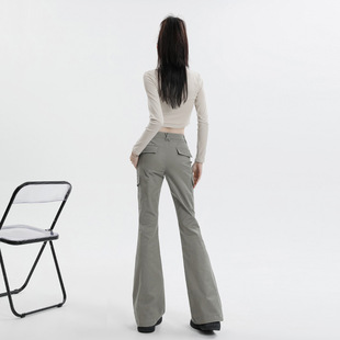 Licshe #2023 Autumn New American overalls high waist slim slimming flared pants fashion khaki green casual pants