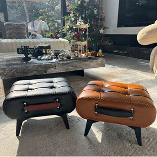 Household Door Low Stool Oil Wax Leather Portable Stool Living Room Sofa Foot Bench Coffee Table Small Stool Entrance Shoe Changing Stool