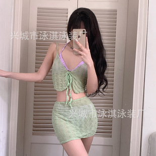 Pure Desire Small Chanel Style High-grade Simple Special Fabric Split Three-piece Set Skirt Swimwear Women's Bikini Bikini