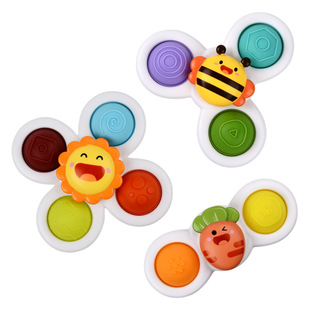Cross-border baby dining table sucker rotating music baby cartoon fingertip gyro flower jengle rotating teether toy