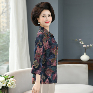 Middle-aged and elderly women's clothing spring and autumn mother loose shirt grandmother cotton silk shirt extra large size clothes