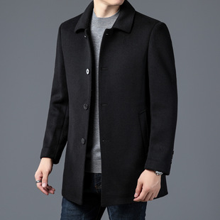 Middle-aged and elderly autumn and winter double-sided wool coat men's long over-the-knee thickened high-end woolen coat for dad