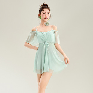 Small fresh one-piece swimsuit women's 2025 new fairy style solid color high-end swimsuit Mori simple swimsuit wholesale