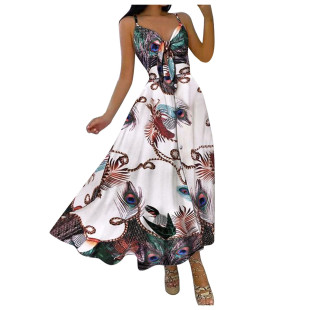 2024 European and American New Lace-up Full Floral Sexy Strap Dress Women
