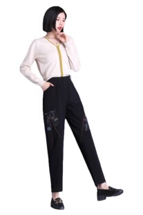 Fashion Mom Pants Elastic Waist Cropped Straight Pants Women's 2023 Spring and Summer New Thin Black Solid Color Women's Hair