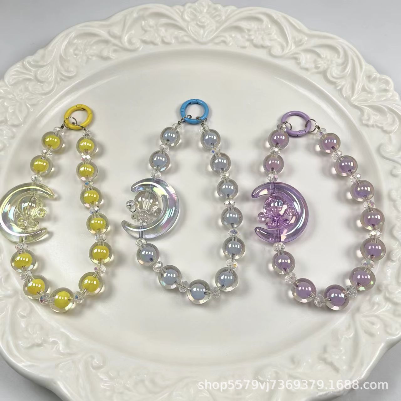 Wholesale Iridescent Moon Bead Phone Chain, Girly Transparent Bubble Bead Keychain, Bag Pendant, Gift for Best Friend