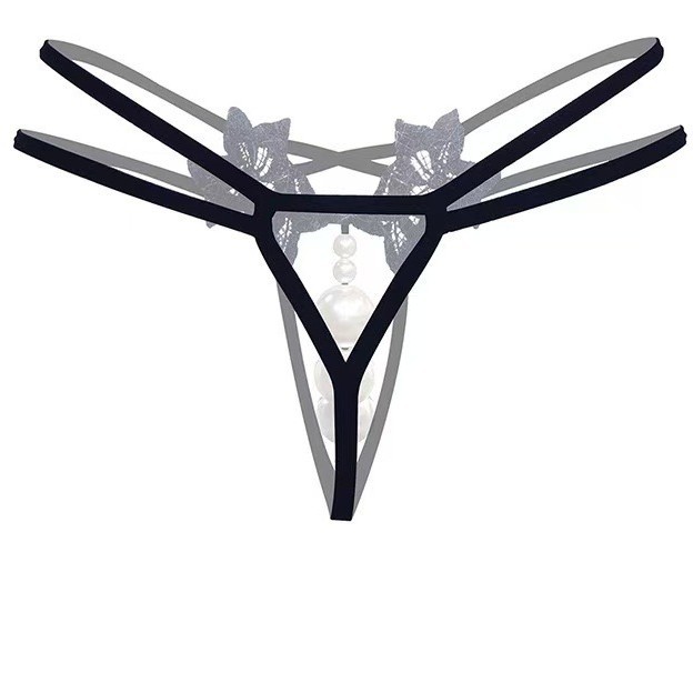 Cross-border sexy thong with crotch opening and 2.2cm pearl massage, plus size, with clitoral beads for easy removal, sexy thong.
