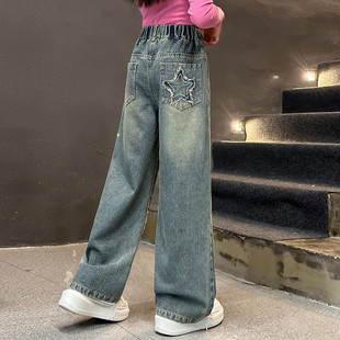 Girls' Spring and Autumn Straight Leg Pants Women's Big Children's Trousers Children's High Waist Wide Leg Pants New Loose Jeans