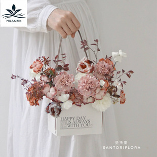 Mother's Day Double-sided Cool Bag Portable Flower Box Folding Paper Box Flower Packaging Box Floriculture Flower-arranging Kraft Paper Handbag