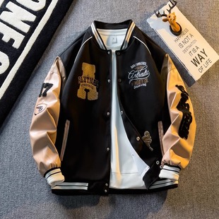 Autumn American Retro Letter Embroidered Baseball Suit Coat Men's Patchwork Jacket Top Home Figure# WT167