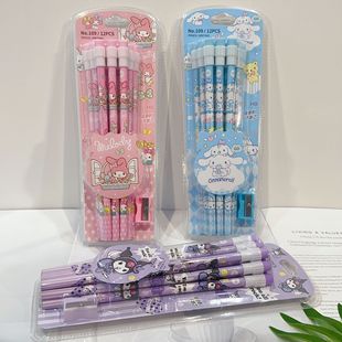 Новый набор из 12 деревянных карандашей Sanrio милый мультяшный карандаш с ластиком