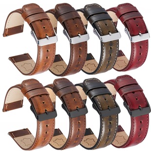 In stock Amazon popular retro gradient oil wax leather strap cowhide square tail quick release watch strap 22/20M