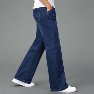 Denim Horn Pants Men's Spring and Summer New Arrival Men's Big Horn Wide Pants Foot Mouth Wide Legs Big Legs Thick Loose Long Free Shipping