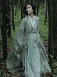 Новый Весенний костюм Hanfu в стиле Вэй Цзинь, зеленый холодный античный повседневный костюм, суперфея, элегантный прямой воротник из рук в руку