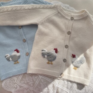 2024 New Spring Girls Baby Handmade Embroidered Knitted Cardigan Cardigan Simple Nordic Ins Style