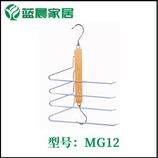Cross-Border Solid Wood Hook Pastoral Style Home Storage Retractable Multi-Layer Trouser Rack Trouser Rack Folding Towel Hanger