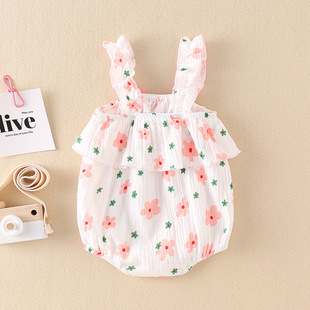 Baby Clothes Summer Wear Thin Newborn Baby Wrap Fart Clothes Baby Girl's Jumpsuit Full Moon Hundred Days Triangle Summer