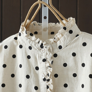 Real shot 2025 spring new artistic loose wave dot lotus leaf collar long sleeve shirt women's shirt top #776
