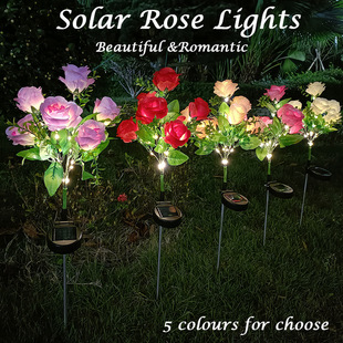 2024 new 7 solar rose lamp outdoor courtyard decorative floor lawn lamp LED simulation lantern