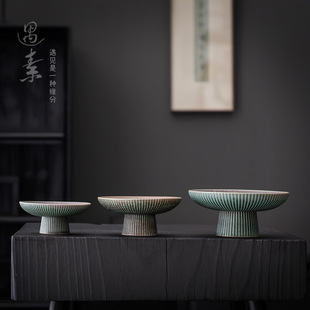 Chinese kiln ceramic Zen household fruit plate dessert dried fruit plate high-grade high-foot tea tray Chinese pastry plate