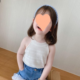 Summer Thin Girls' Sling Ice Silk Vest for Outer Wear Children's Crewneck Knitted Vest Top Korean Style Summer Sling