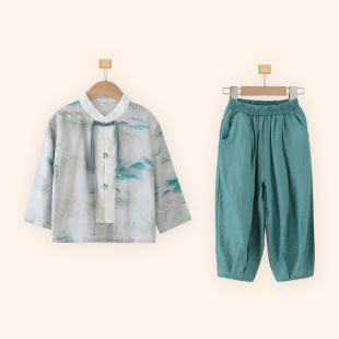 Children's Hanfu Boys' Tang Suit Spring and Autumn Long Sleeve suit National Style New Chinese Fake Two-Piece Kindergarten Performance Costume