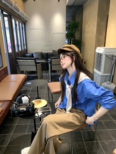 Klein Blue Shirt Spring Long-sleeved Loose Shirt 2025 Super Good-looking Korean Style Lazy Style Women's Top