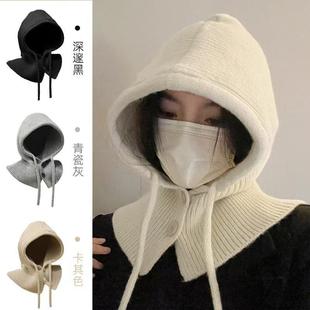 Korean Style Balaclava Hat Women's Autumn and Winter Scarf Hooded Knitted Ear Protecting Wool Hat Pullover Knitted Hat