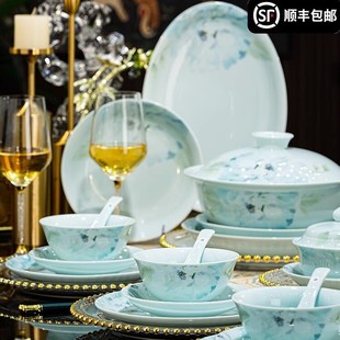High Temperature Celadon Tableware Underglaze Color 2025 New Jingdezhen Ceramic Dishes suit Household Housewarming Gift Box