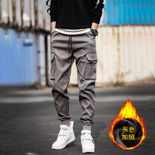 fleece-lined Thickened Workwear Casual Long Pants Men's Spring and Autumn 2024 New Sports Winter Men's Foot Guard Pants
