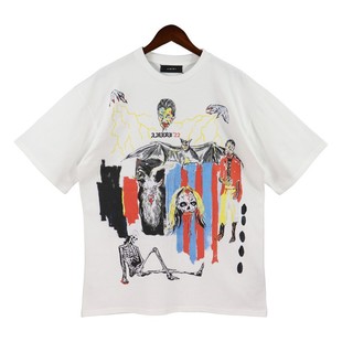 Cross-Border European and American Trendy Brand Amiri Splash-Ink Graffiti Letters Short-Sleeved T-Shirt for Men and Women High Street Spring and Summer Pure Cotton Round Neck
