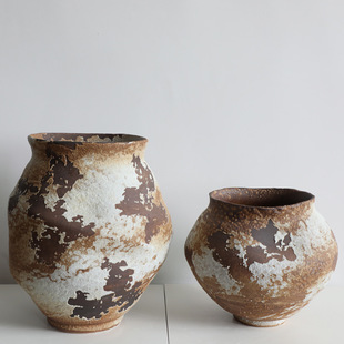 Quiet Style Pottery Pot New Chinese Style Ornaments Industrial Style Retro Dried Flowers Thick Ceramic Vase Countertop Entrance Homestay Art