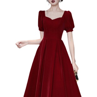 Toasting Dress Bride Can Wear Summer Wedding Dress at Usual wine red Back Door Engagement Slim Velvet dress Women