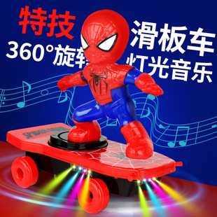 Spider-Man Stunt Scooter 360 Degree Universal Rotation Roll Electric Sound and Light Crawling Children's Toy Push