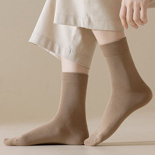 Tight Siro cotton pure version Women's Mid-calf autumn thin Japanese style solid color all-match retro artistic pile socks