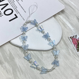 Korean version of mobile phone lanyard Mori colorful transparent magic color sweet butterfly anti-lost anti-drop mobile phone accessories mobile phone chain