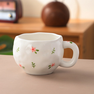 Korean Style Ins Hand-Kneading Love Ceramic Coffee Cup Afternoon Tea Hand-painted Flower Mug High-value Water Cup