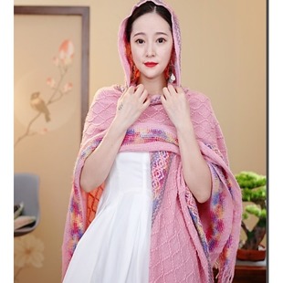 Hooded Ethnic Style Shawl Colorful Waved Knitwear Xizang Yunnan Travel Photo Cloak Warm Cloak