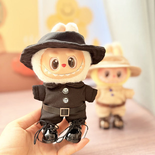 Clothes Only] 17cm Pendant Blind Box Macaron Labubu Doll Clothes Thai Style Little Police Uniform Cute