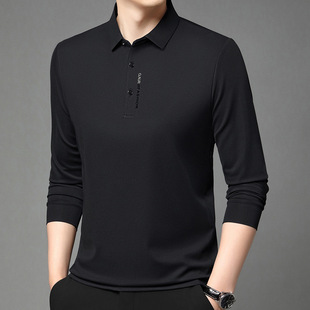 Spring and Autumn New Men's Long-sleeved Polo Shirt Dad's Lapel Top Solid Color All-match Middle-aged Business Men's Middle-aged
