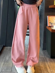 fleece-lined Thickened Ankora Wine Red Pants Women's 2024 Autumn and Winter New Sports Casual High Waist Dummy Banana Pants