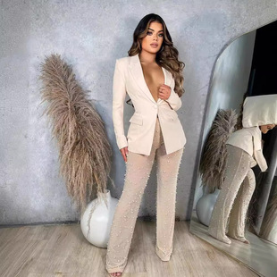 LD83121 autumn and winter European and American women's clothing Amazon independent station suit bubble bead mesh commuter straight tube suit