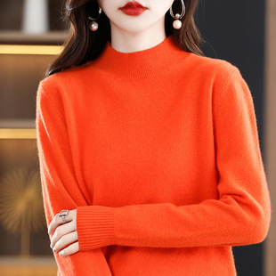Autumn and winter New half turtleneck sweater women's pure wool bottoming sweater slim curling collar cashmere sweater