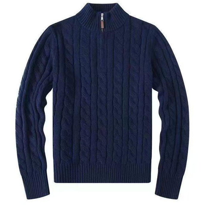 Cross-Border Rl Ralph Lauren Sweater with All Tags Intact, Qr Code Available, Embroidered Pony Logo, Zip-Up Knit Sweater, Crew Neck Cable-Knit Cardigan